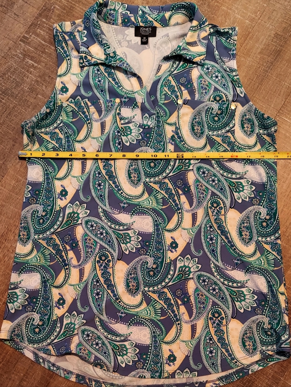 Jones New York Paisley Sleeveless Tank in Teal, Navy & Cream